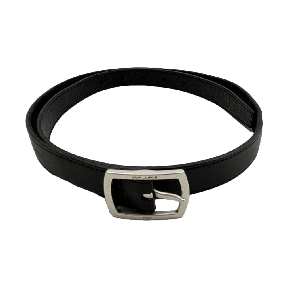 SAINT LAURENT サンローラン GRZ593303 ロゴ バックル レザー ナロー ベルト ブラック系【中古】