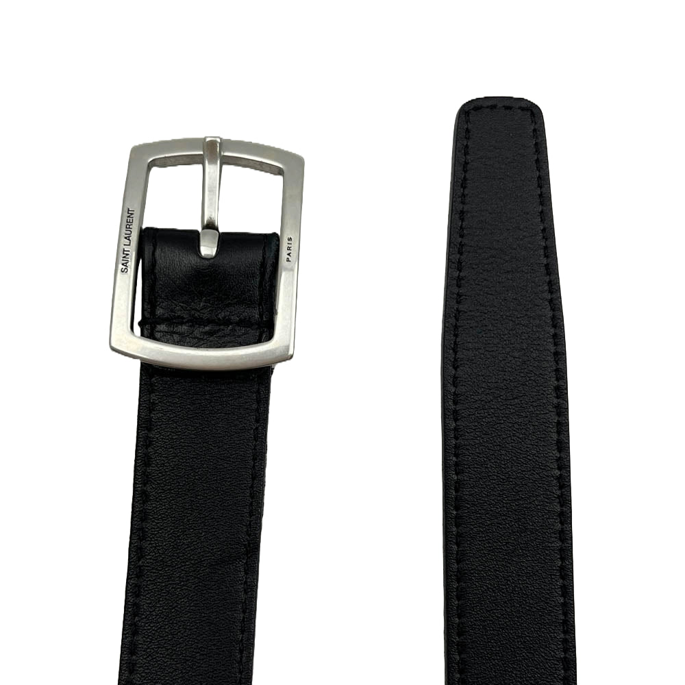 SAINT LAURENT サンローラン GRZ593303 ロゴ バックル レザー ナロー ベルト ブラック系【中古】