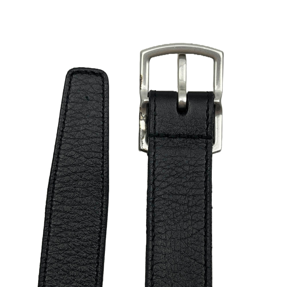 SAINT LAURENT サンローラン GRZ593303 ロゴ バックル レザー ナロー ベルト ブラック系【中古】