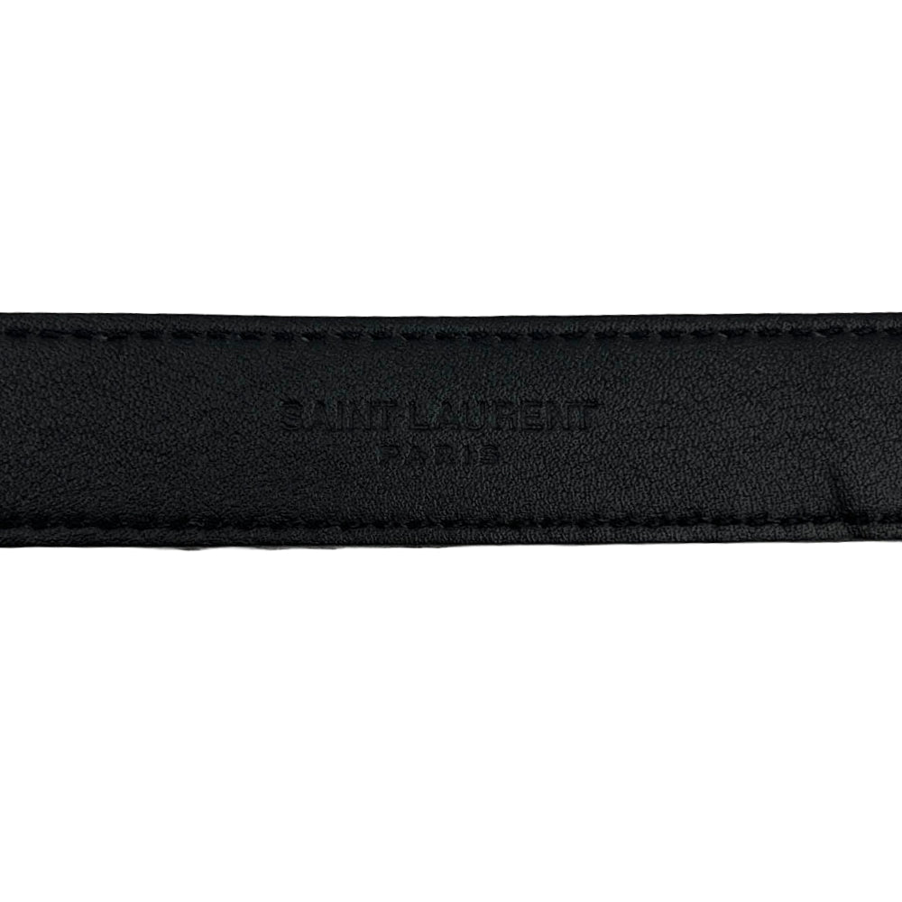 SAINT LAURENT サンローラン GRZ593303 ロゴ バックル レザー ナロー ベルト ブラック系【中古】