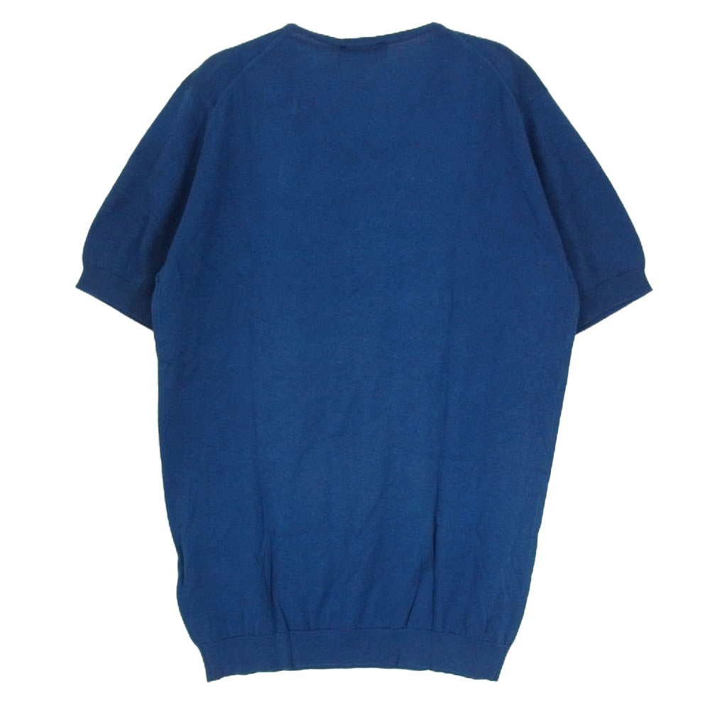 JOHN SMEDLEY ジョンスメドレー 英国製 Vネック ニットトップ 半袖 ブルー インディゴブルー系 S【新古品】【未使用】【中古】