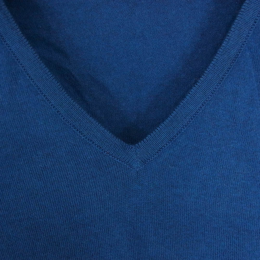 JOHN SMEDLEY ジョンスメドレー 英国製 Vネック ニットトップ 半袖 ブルー インディゴブルー系 S【新古品】【未使用】【中古】