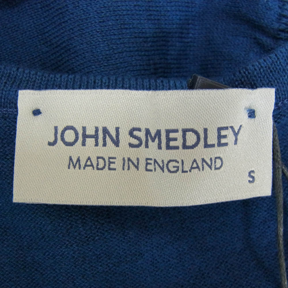 JOHN SMEDLEY ジョンスメドレー 英国製 Vネック ニットトップ 半袖 ブルー インディゴブルー系 S【新古品】【未使用】【中古】