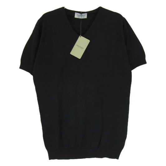 JOHN SMEDLEY ジョンスメドレー 英国製 Vネック ニットトップ 半袖 ブラック ブラック系 S【新古品】【未使用】【中古】
