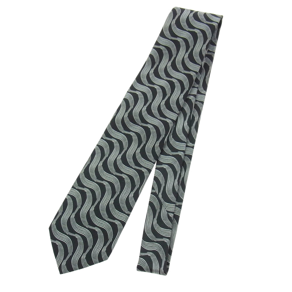 ホリデーアンドブラウン BEAMSF 別注 イタリア製 シルク100％ ウェーブ柄 ネクタイ シルバー系 ブラック系【中古】