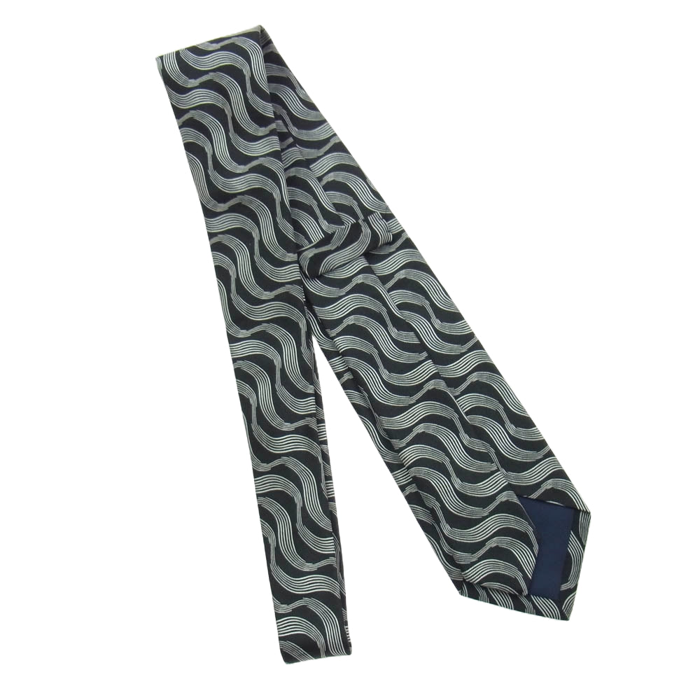 ホリデーアンドブラウン BEAMSF 別注 イタリア製 シルク100％ ウェーブ柄 ネクタイ シルバー系 ブラック系【中古】