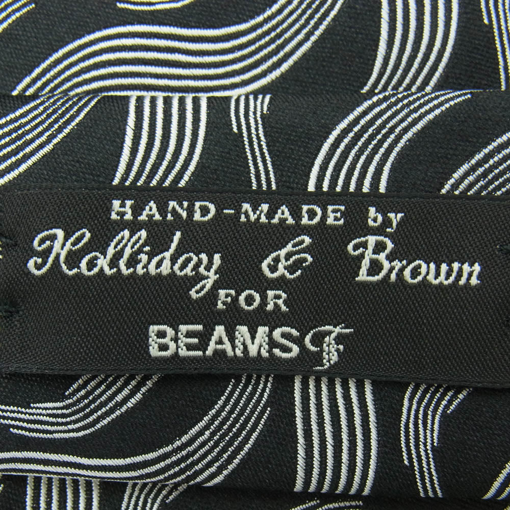 ホリデーアンドブラウン BEAMSF 別注 イタリア製 シルク100％ ウェーブ柄 ネクタイ シルバー系 ブラック系【中古】