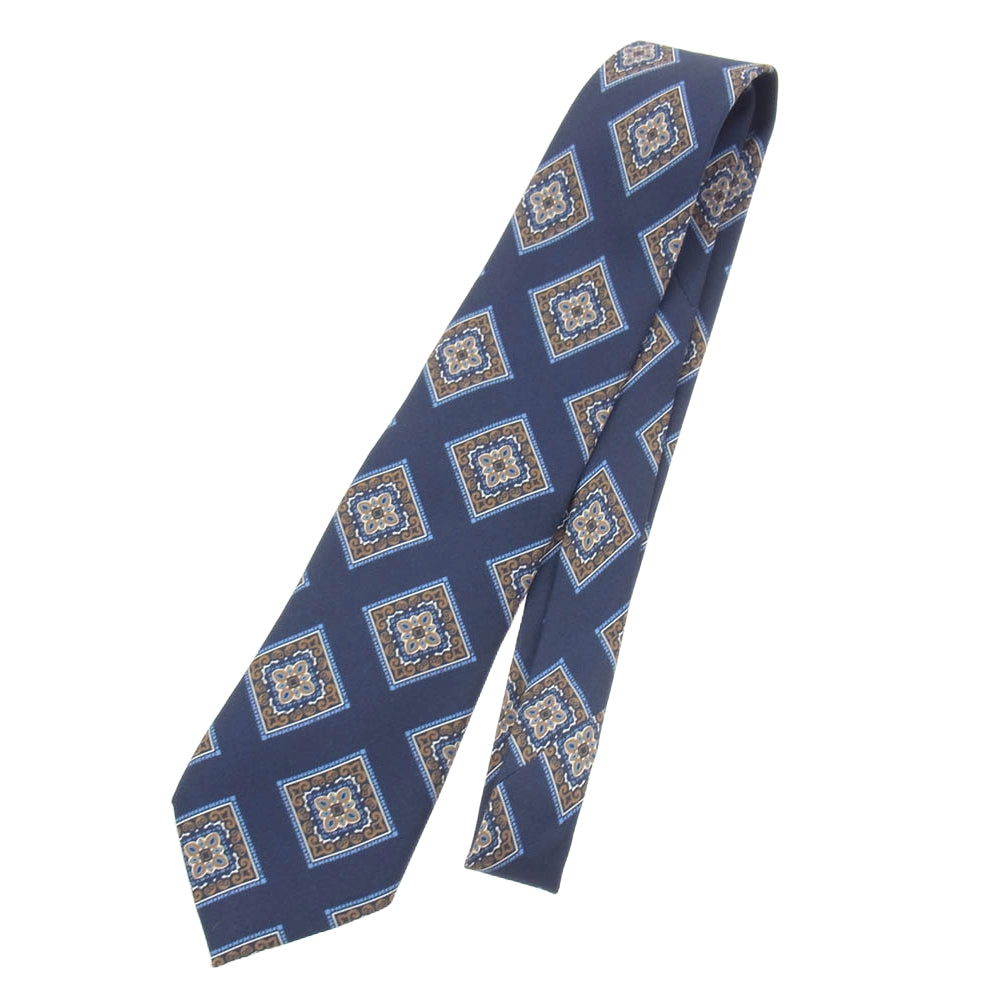 ホリデーアンドブラウン BEAMSF 別注 イタリア製 シルク100％ ダイヤ柄 ネクタイ ネイビー系【中古】
