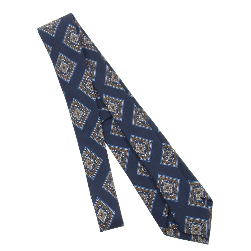 ホリデーアンドブラウン BEAMSF 別注 イタリア製 シルク100％ ダイヤ柄 ネクタイ ネイビー系【中古】