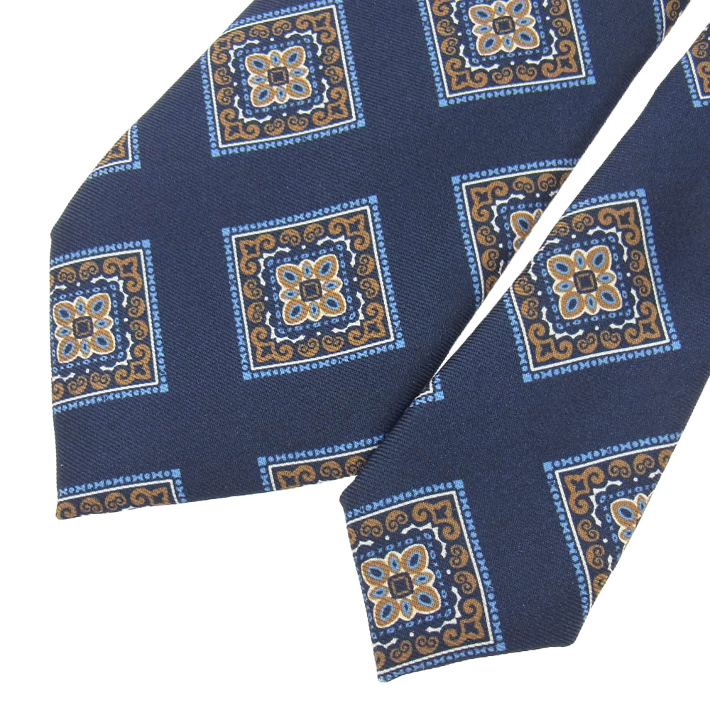 ホリデーアンドブラウン BEAMSF 別注 イタリア製 シルク100％ ダイヤ柄 ネクタイ ネイビー系【中古】