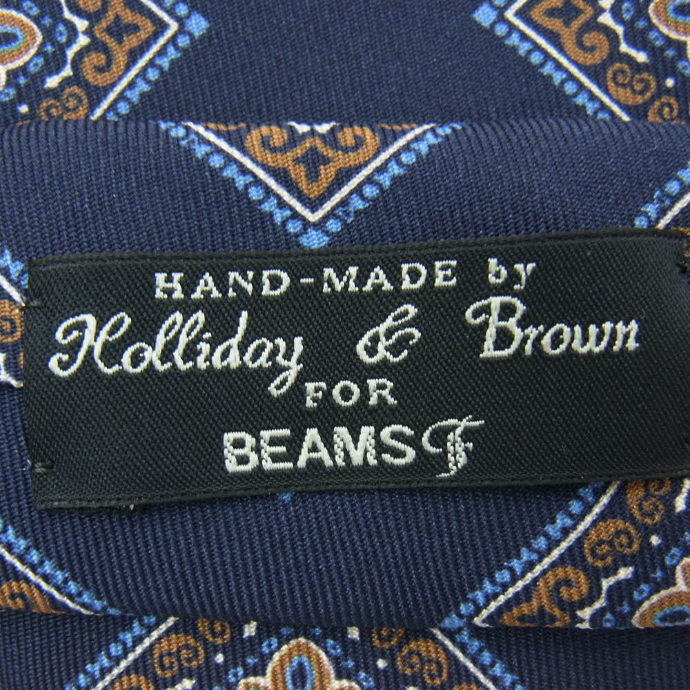 ホリデーアンドブラウン BEAMSF 別注 イタリア製 シルク100％ ダイヤ柄 ネクタイ ネイビー系【中古】