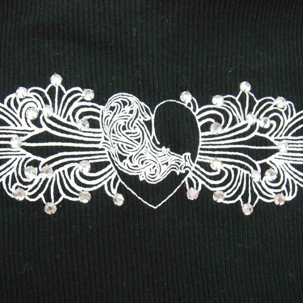 CHROME HEARTS クロムハーツ（原本無） フローラル ハート プリント ライトストーン付 ノースリーブカットソー タンクトップ ブラック系 M【中古】