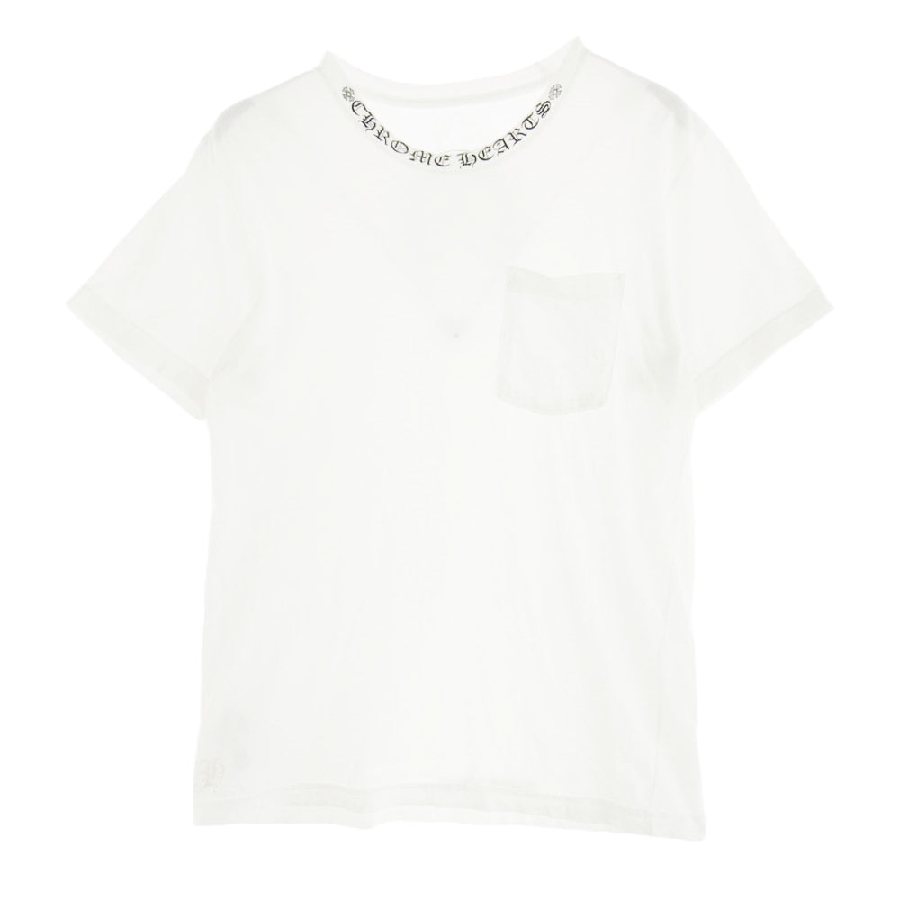 CHROME HEARTS クロムハーツ（原本無） NECK LOGO TEE ネックロゴ バックホースシュー CHプラス ポケット付き 半袖 Tシャツ ホワイト系 M【中古】