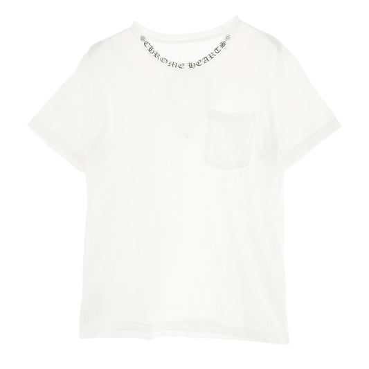 CHROME HEARTS クロムハーツ（原本無） NECK LOGO TEE ネックロゴ バックホースシュー CHプラス ポケット付き 半袖 Tシャツ ホワイト系 M【中古】