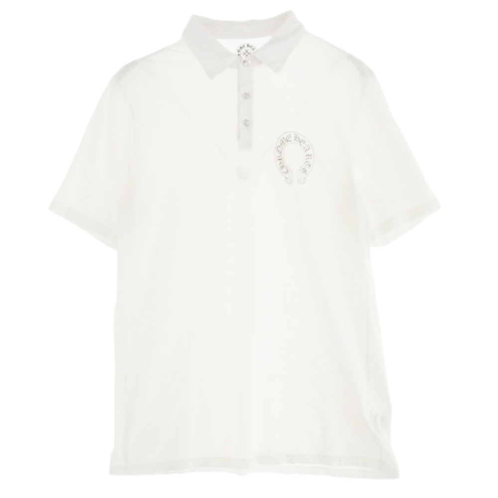 CHROME HEARTS クロムハーツ（原本無） クロスボールボタン ロジウム加工 ホースシュープリント スクロールラベル 半袖 ポロシャツ ホワイト系 L【中古】