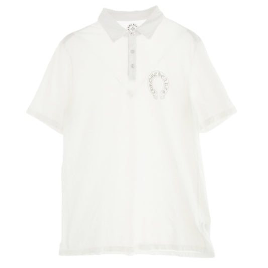 CHROME HEARTS クロムハーツ（原本無） クロスボールボタン ロジウム加工 ホースシュープリント スクロールラベル 半袖 ポロシャツ ホワイト系 L【中古】