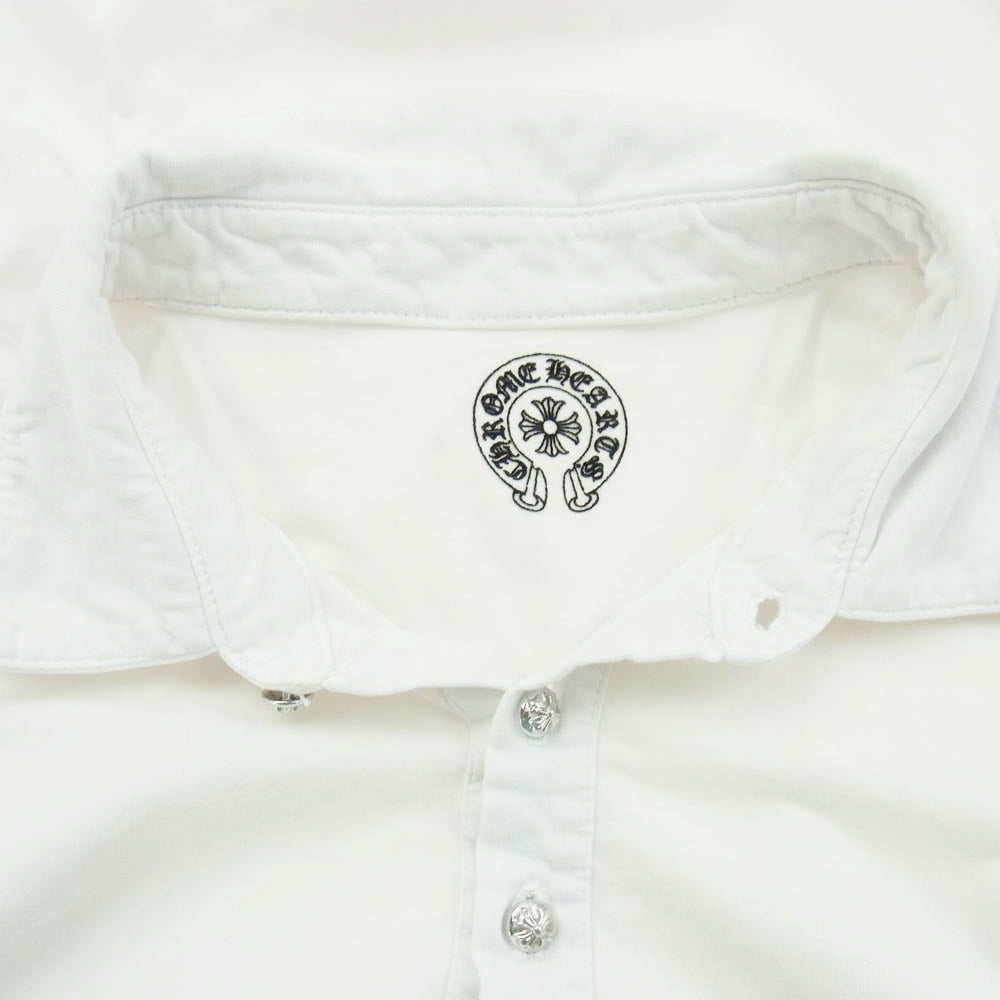 CHROME HEARTS クロムハーツ（原本無） クロスボールボタン ロジウム加工 ホースシュープリント スクロールラベル 半袖 ポロシャツ ホワイト系 L【中古】