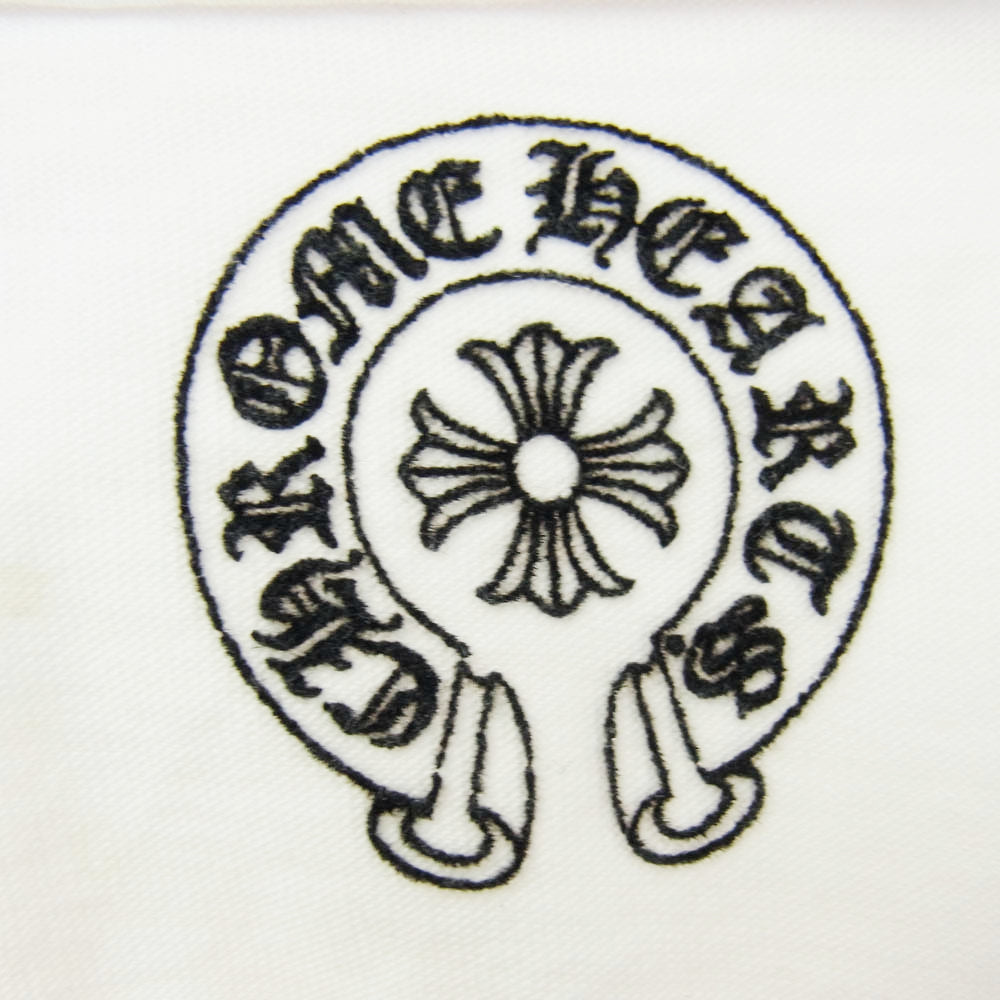 CHROME HEARTS クロムハーツ（原本無） クロスボールボタン ロジウム加工 ホースシュープリント スクロールラベル 半袖 ポロシャツ ホワイト系 L【中古】