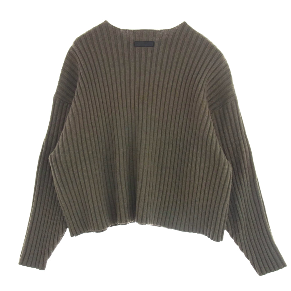 FEAR OF GOD フィアオブゴッド ESSENTIALS エッセンシャルズ ラバーロゴ ケーブル ニット セーター カーキ系 S【中古】