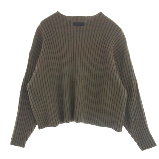 FEAR OF GOD フィアオブゴッド ESSENTIALS エッセンシャルズ ラバーロゴ ケーブル ニット セーター カーキ系 S【中古】
