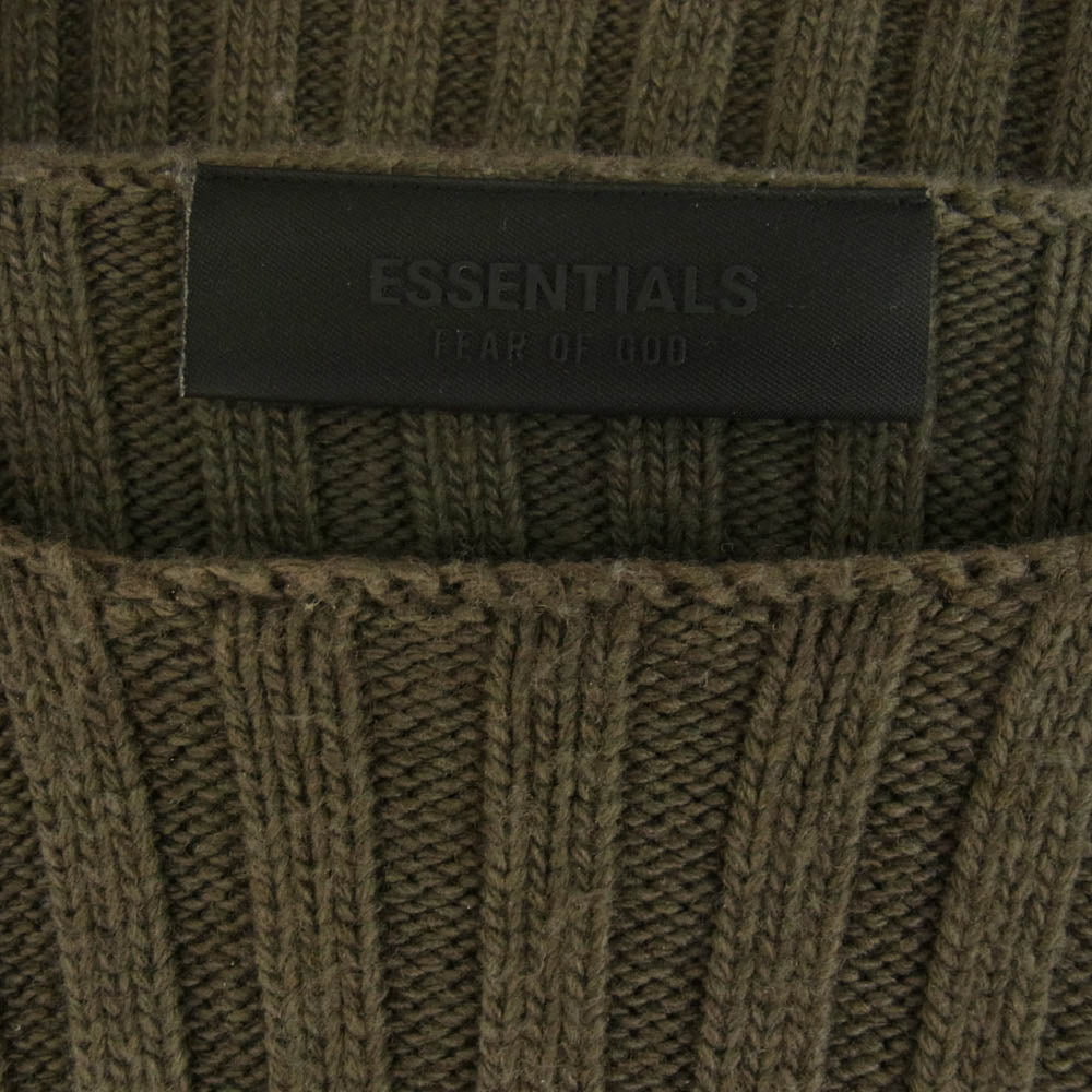FEAR OF GOD フィアオブゴッド ESSENTIALS エッセンシャルズ ラバーロゴ ケーブル ニット セーター カーキ系 S【中古】