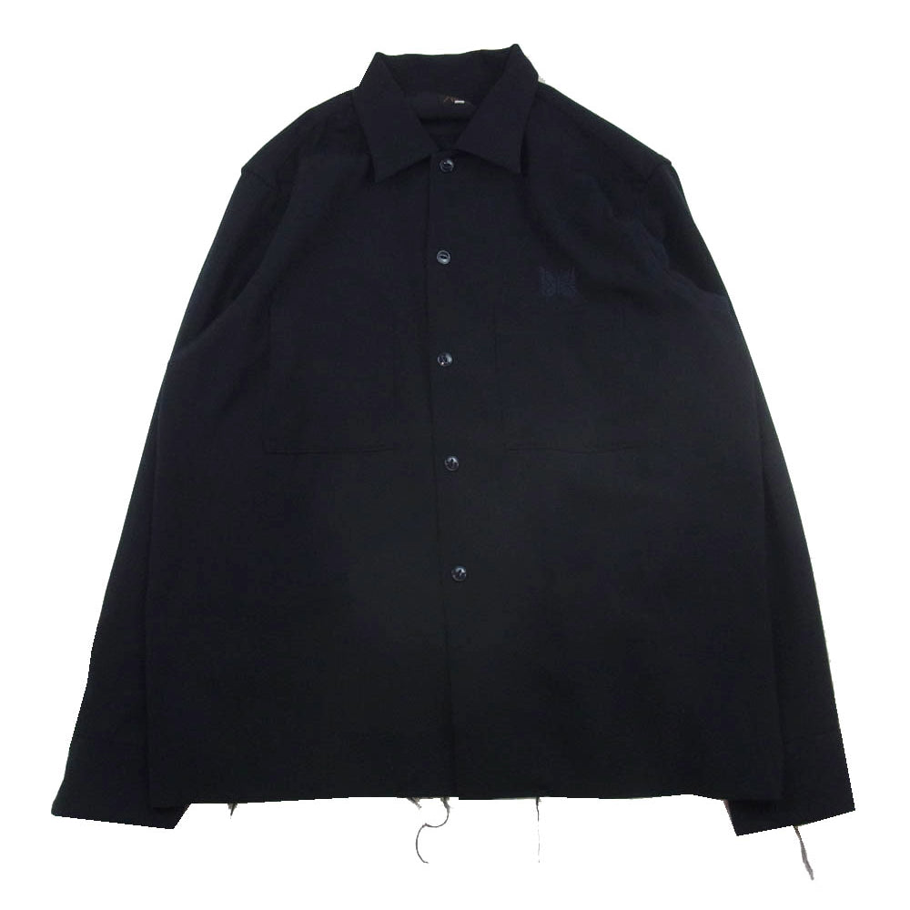 Needles ニードルス HM158 C.O.B. One-Up Shirt - Pe/W Doeskin ワンアップ パピヨン刺繍 長袖シャツ ダークネイビー系 L【中古】