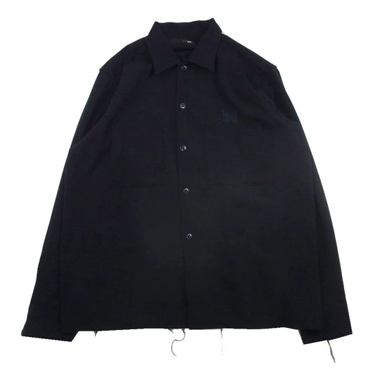 Needles ニードルス HM158 C.O.B. One-Up Shirt - Pe/W Doeskin ワンアップ パピヨン刺繍 長袖シャツ ダークネイビー系 L【中古】