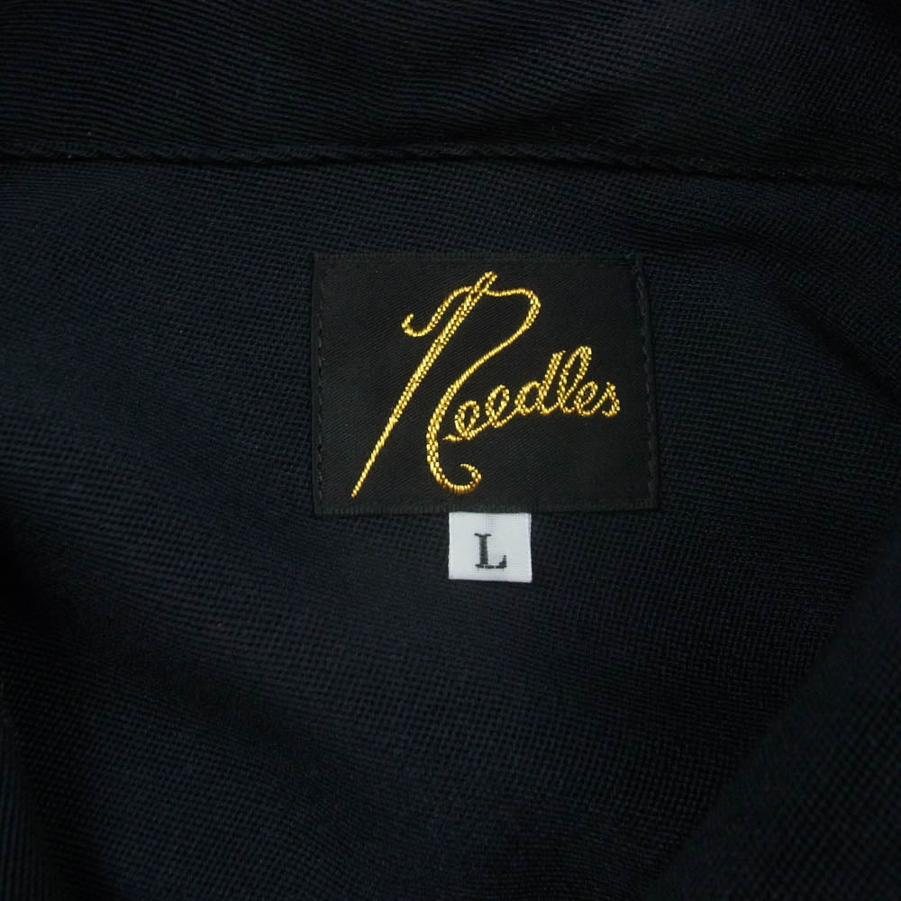 Needles ニードルス HM158 C.O.B. One-Up Shirt - Pe/W Doeskin ワンアップ パピヨン刺繍 長袖シャツ ダークネイビー系 L【中古】