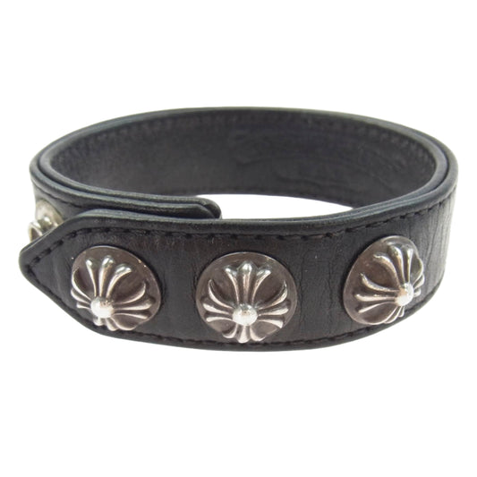 CHROME HEARTS クロムハーツ（原本無） 3BTN 2SNP クロスボール レザー ブレスレット ブラック系【中古】