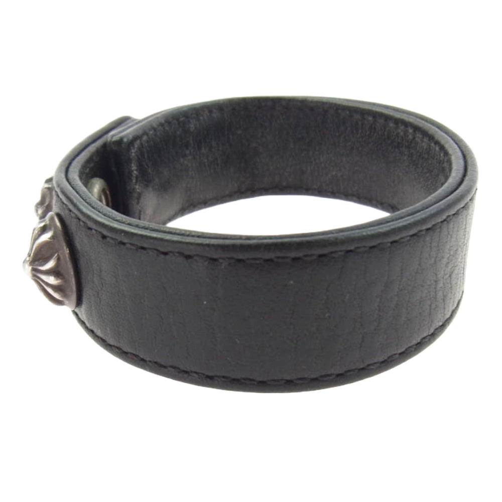 CHROME HEARTS クロムハーツ（原本無） 3BTN 2SNP クロスボール レザー ブレスレット ブラック系【中古】