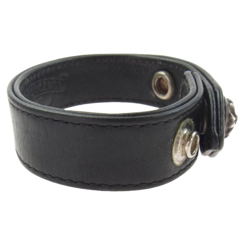 CHROME HEARTS クロムハーツ（原本無） 3BTN 2SNP クロスボール レザー ブレスレット ブラック系【中古】
