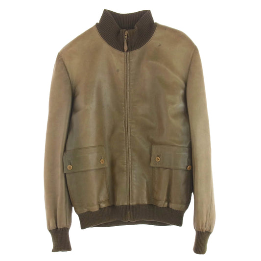 HERMES エルメス CLAIRジップ ジップアップ レザー ブルゾン ジャケット ブラウン系 50【中古】