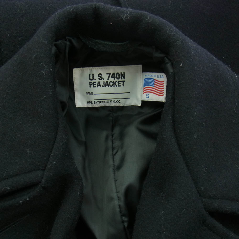 schott ショット 714US LONG MELTON PEACOAT ロング メルトン ウール ピーコート ブラック系 S【中古】