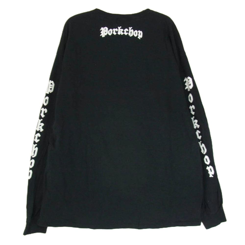 PORKCHOP ポークチョップ ロゴプリント ポケット 長袖 カットソー ロングスリーブ Tシャツ ロンT ブラック系 XL【中古】