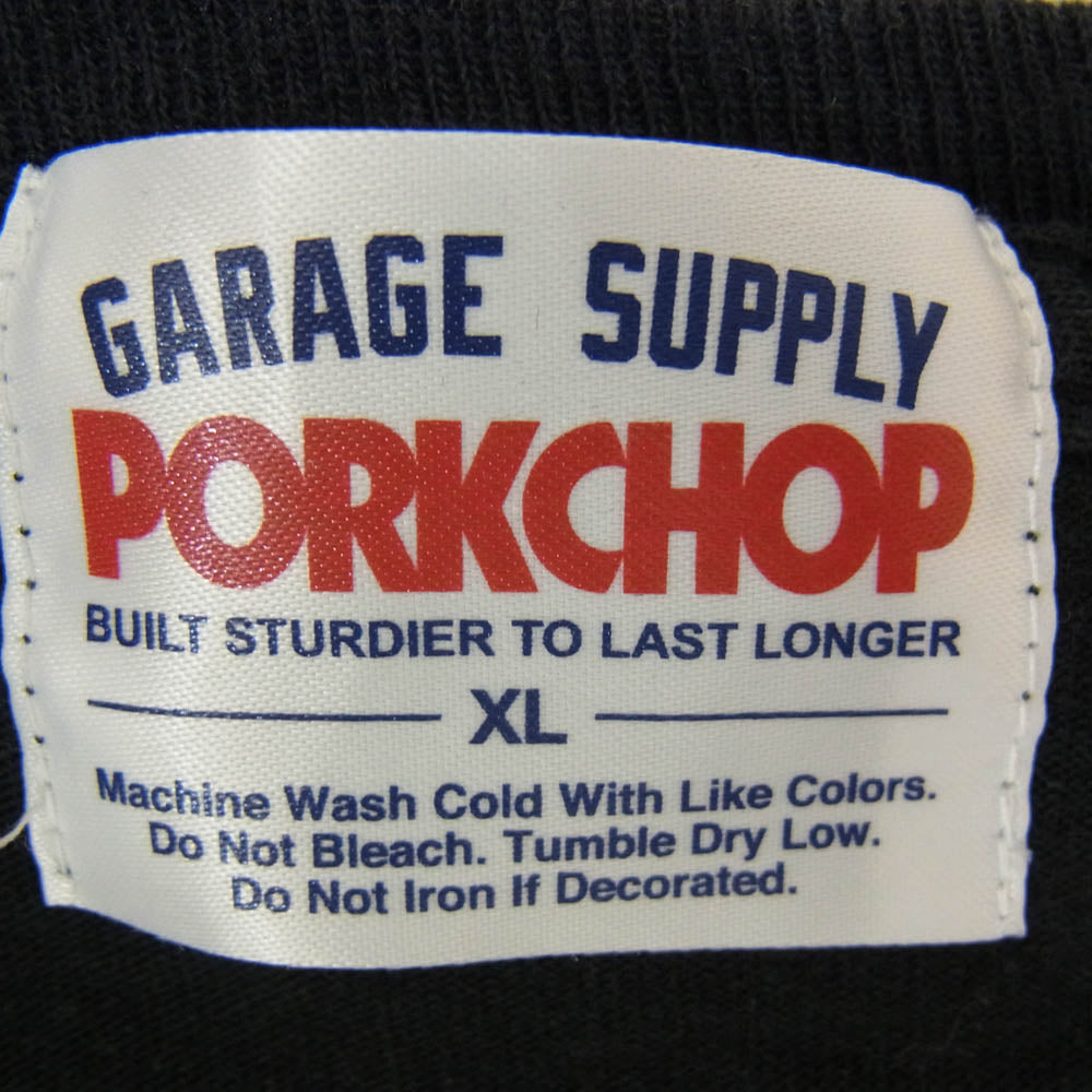 PORKCHOP ポークチョップ ロゴプリント ポケット 長袖 カットソー ロングスリーブ Tシャツ ロンT ブラック系 XL【中古】