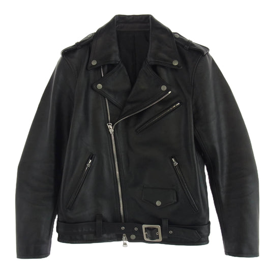 ISAMUKATAYAMA BACKLASH イサムカタヤマバックラッシュ 2019-01 レザー 牛革 RED LINE クロム鞣し ステア レザー ジャパン カウ ライトニング ダブル ライダース ジャケット ブラック系 M【美品】【中古】