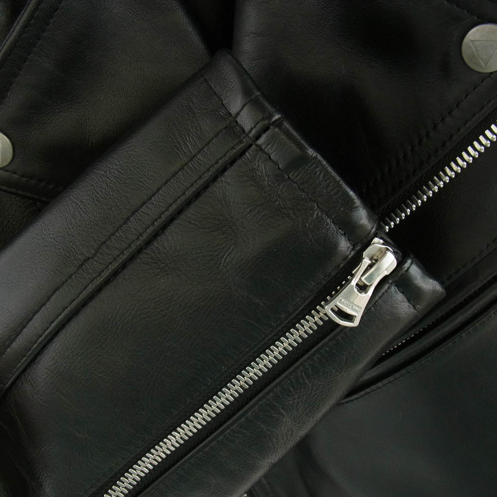 ISAMUKATAYAMA BACKLASH イサムカタヤマバックラッシュ 2019-01 レザー 牛革 RED LINE クロム鞣し ステア レザー ジャパン カウ ライトニング ダブル ライダース ジャケット ブラック系 M【美品】【中古】