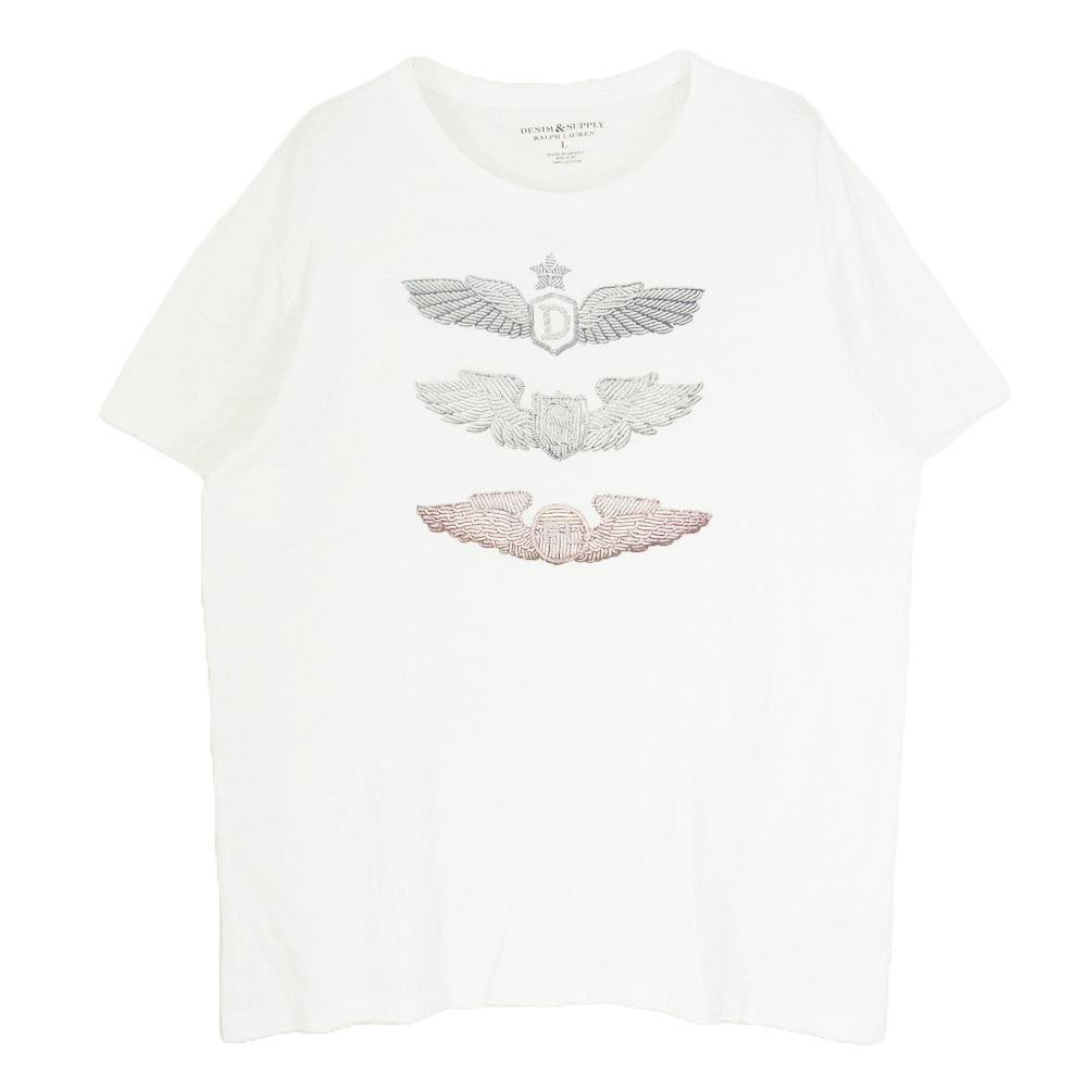 POLO RALPH LAUREN ポロ・ラルフローレン DENIM & SUPPLY デニムアンドサプライ フロント プリント Tシャツ ホワイト系 L【中古】