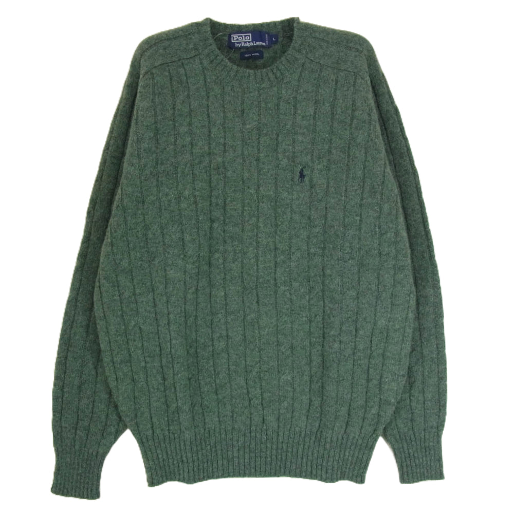 POLO RALPH LAUREN ポロ・ラルフローレン ポニー 刺繍 クルーネック ケーブル ウール ニット グリーン系 L【中古】