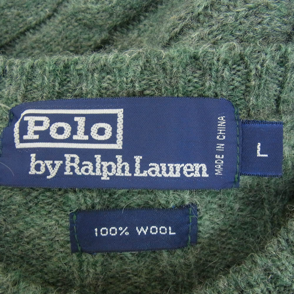 POLO RALPH LAUREN ポロ・ラルフローレン ポニー 刺繍 クルーネック ケーブル ウール ニット グリーン系 L【中古】