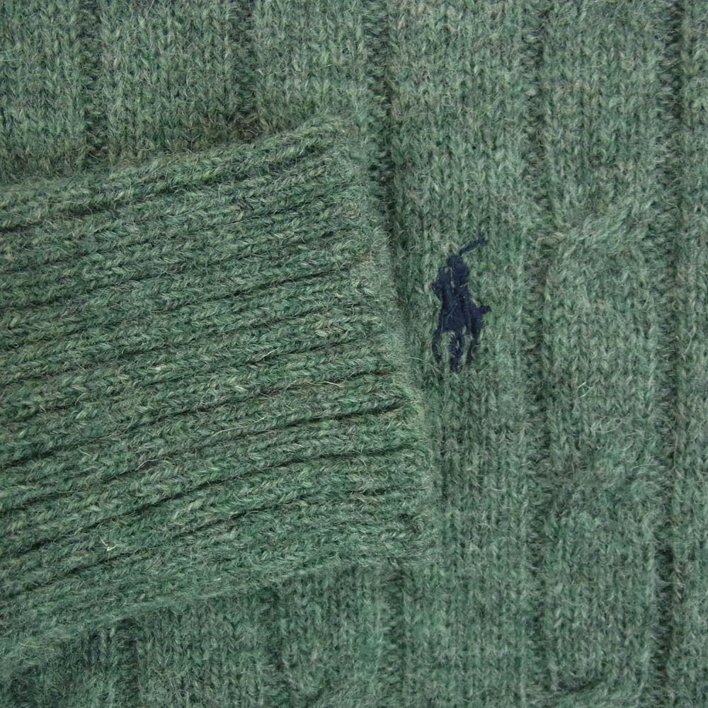POLO RALPH LAUREN ポロ・ラルフローレン ポニー 刺繍 クルーネック ケーブル ウール ニット グリーン系 L【中古】