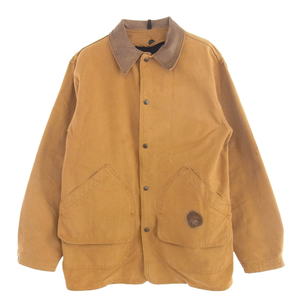 HUNTING WORLD ハンティングワールド 90s MADE IN USA アメリカ製 裏地ブランケット ライナー付き 襟レザー切替 ダック地 ハンティング ジャケット ブラウン系 M【中古】