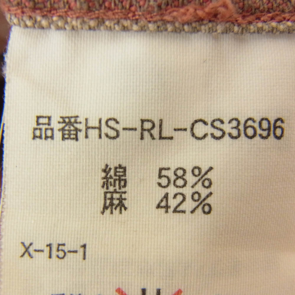 POLO RALPH LAUREN ポロ・ラルフローレン 90s コットン リネン オープンカラー 長袖 ストライプ シャツ レッド ブラウン系 L【中古】