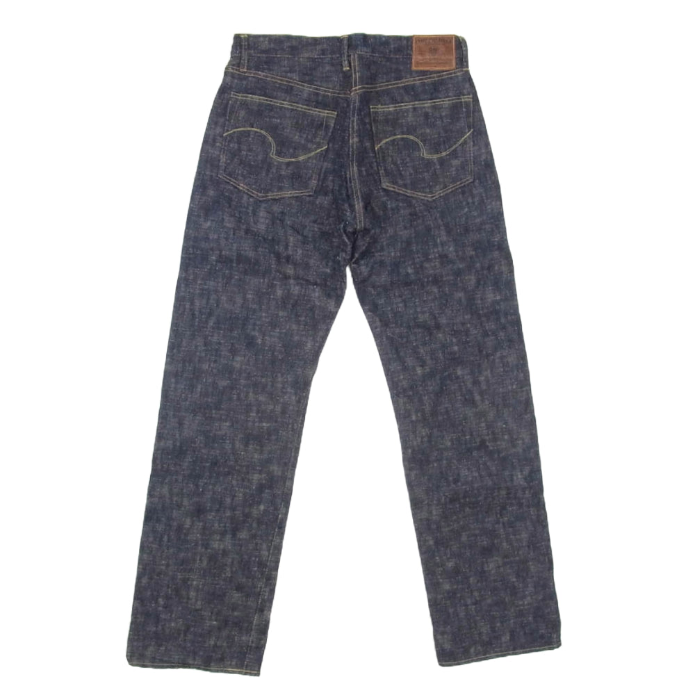 ONI DENIM 鬼デニム ONI-595-Kasuri 17oz 鬼絣 デニム レトロ スタイル ルーズ ストレート パンツ インディゴブルー系 34【中古】