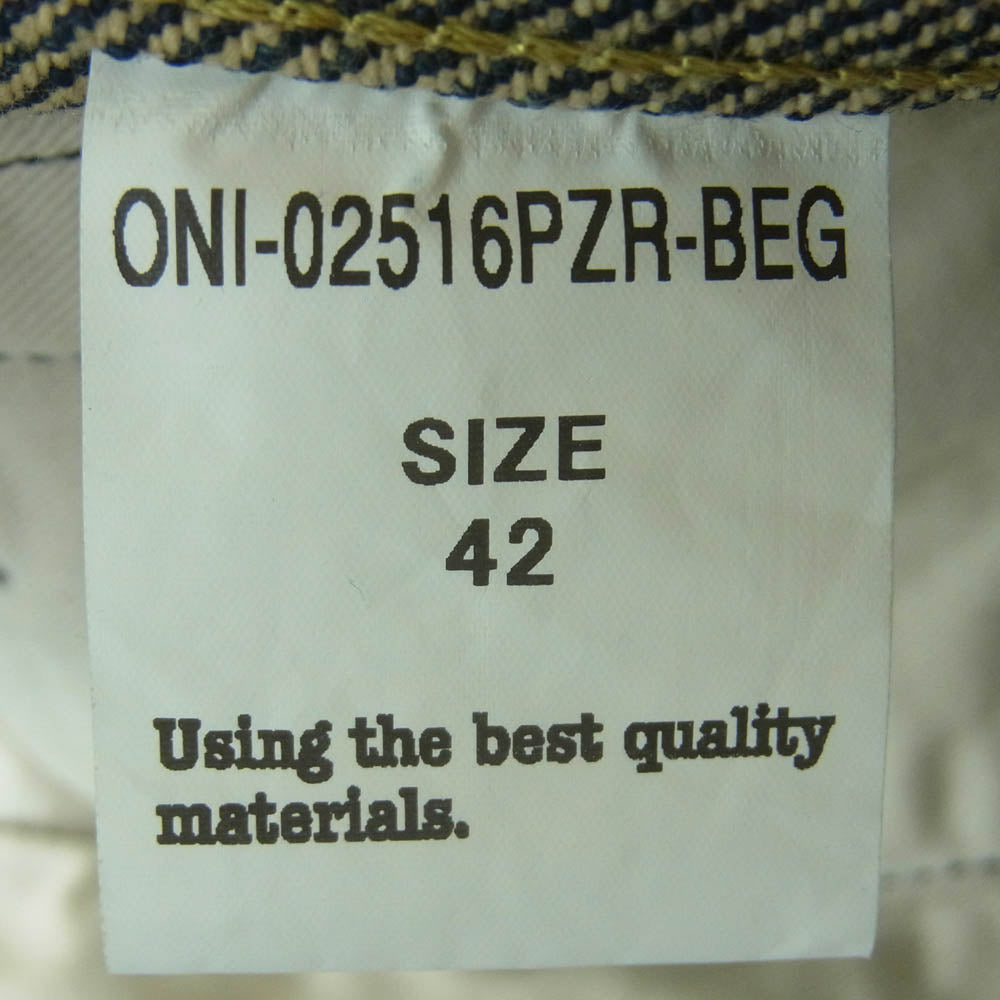 ONI DENIM 鬼デニム ONI-02516PZR-BEG 20oz シークレット デニム 2ndタイプ トラッカー ジャケット Gジャン インディゴブルー系 42【中古】