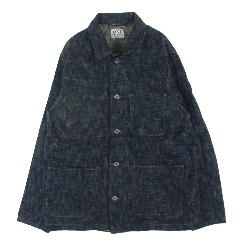 ONI DENIM 鬼デニム ONI-03502 17oz ONI Kasuri Denim Coverall 鬼かすり デニム カバーオール ジャケット Gジャン インディゴブルー系 44【美品】【中古】