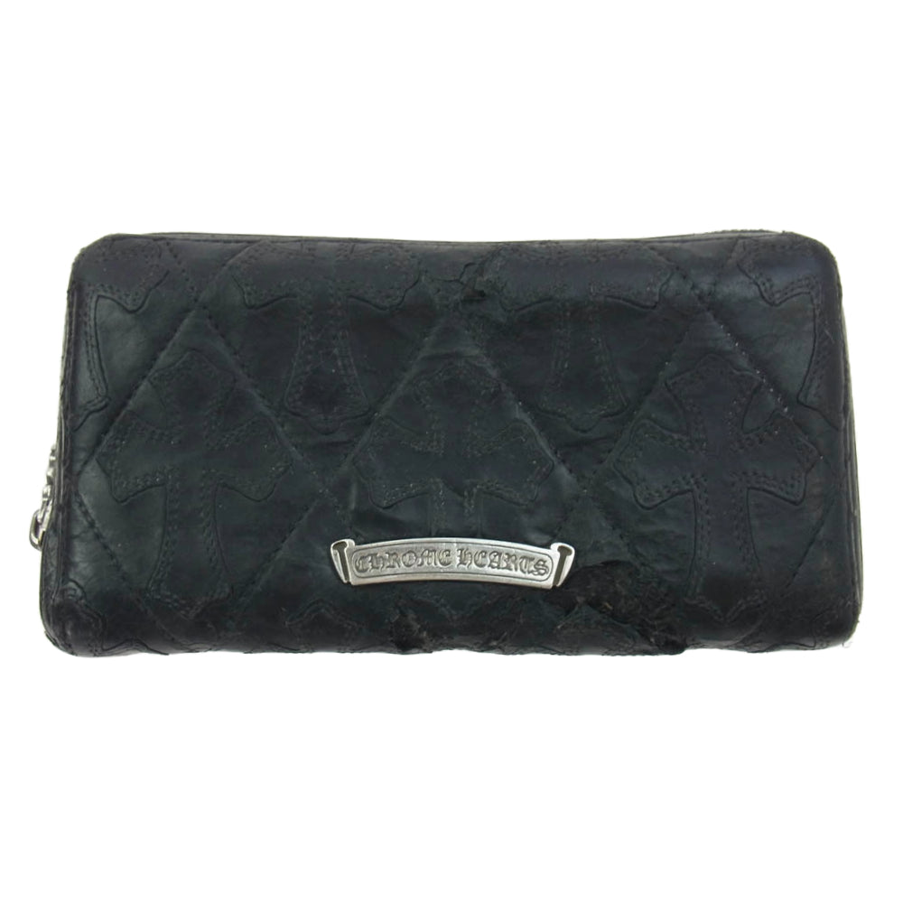 CHROME HEARTS クロムハーツ（原本無） REC F ZIP/QUILTED キルティング スクロールラベル ダガージップ クロスパッチ レザー ウォレット 財布 サイフ ブラック系【中古】
