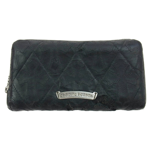 CHROME HEARTS クロムハーツ（原本無） REC F ZIP/QUILTED キルティング スクロールラベル ダガージップ クロスパッチ レザー ウォレット 財布 サイフ ブラック系【中古】