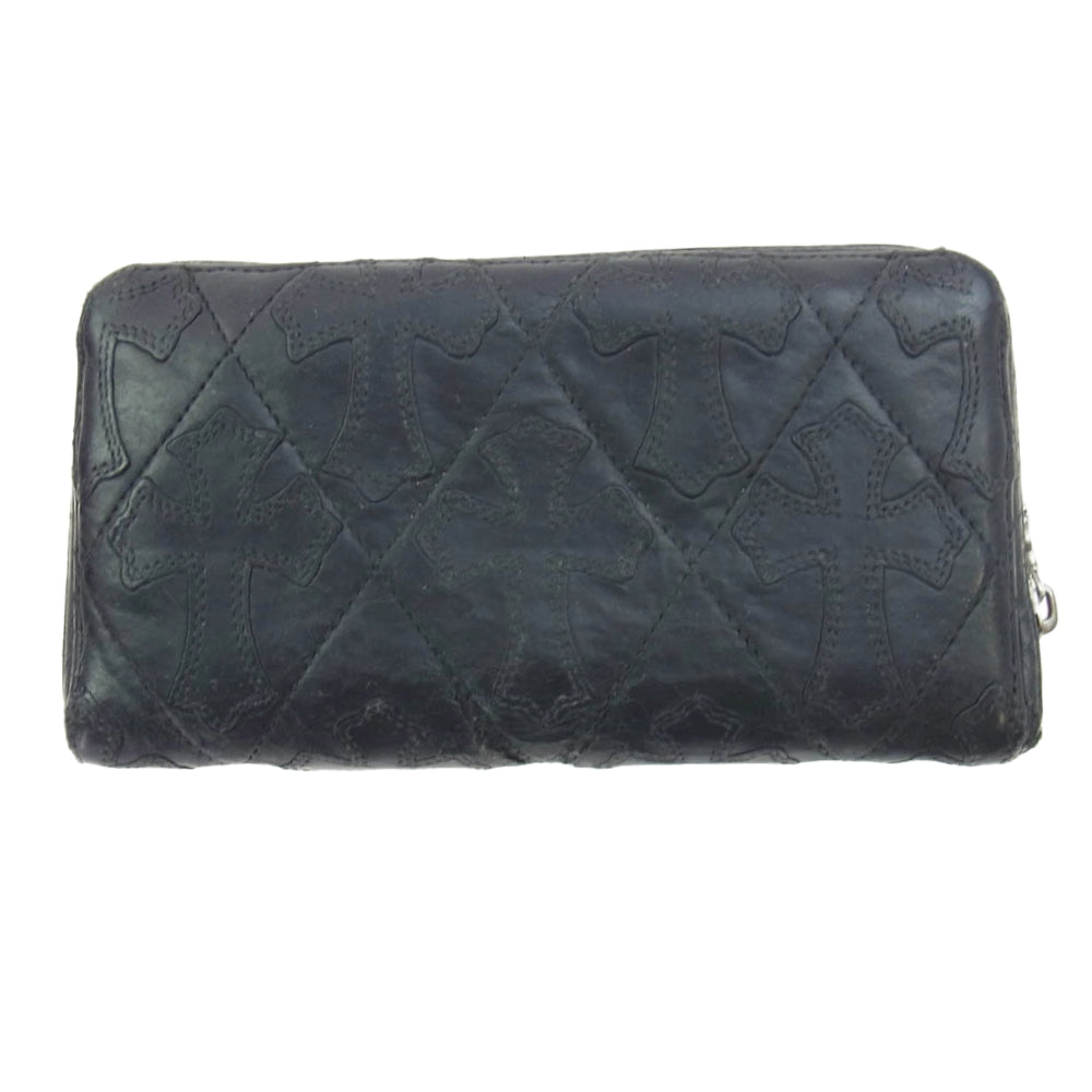 CHROME HEARTS クロムハーツ（原本無） REC F ZIP/QUILTED キルティング スクロールラベル ダガージップ クロスパッチ レザー ウォレット 財布 サイフ ブラック系【中古】
