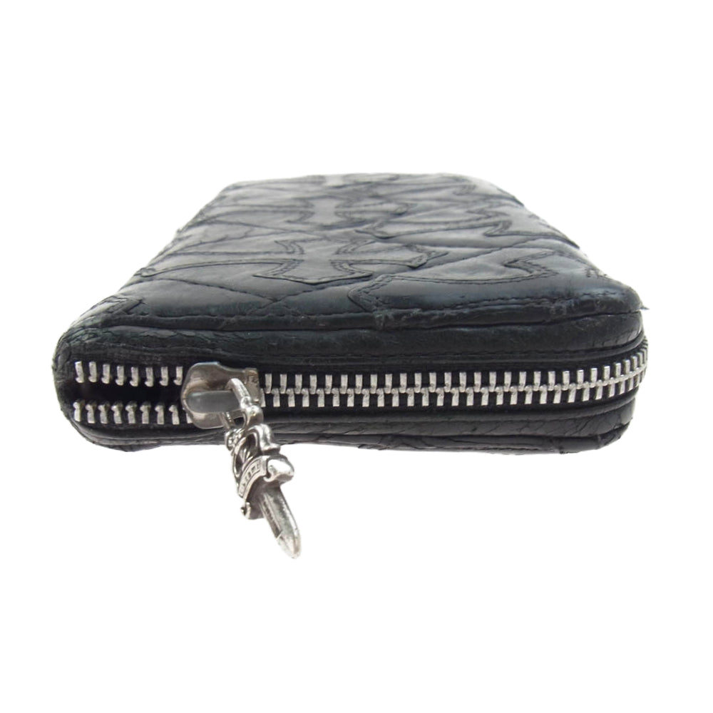 CHROME HEARTS クロムハーツ（原本無） REC F ZIP/QUILTED キルティング スクロールラベル ダガージップ クロスパッチ レザー ウォレット 財布 サイフ ブラック系【中古】